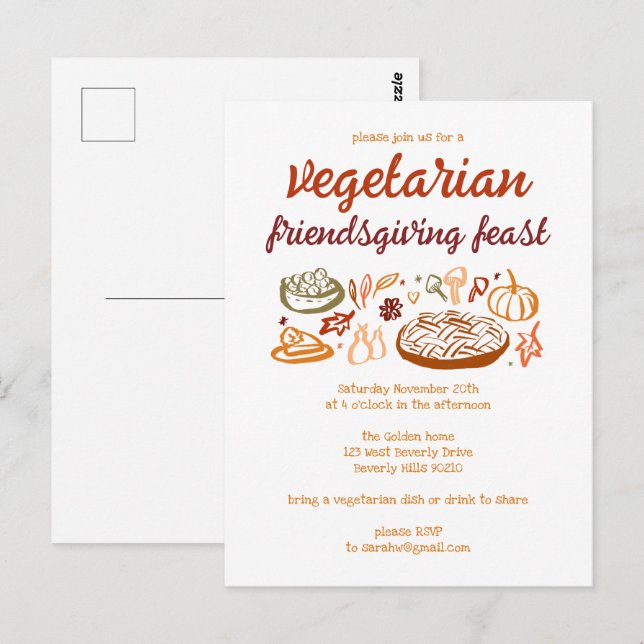 Whimissisk VEGETARIAN Thanksgiving Friendsgiving Vykort (Fram/baksida)