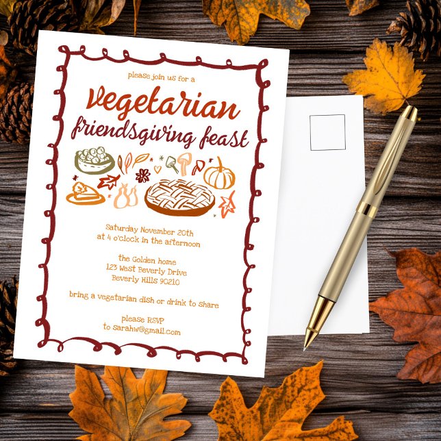 Whimissisk VEGETARIAN Thanksgiving Friendsgiving Vykort (Whimsical VEGETARIAN Thanksgiving Friendsgiving Postcard
)