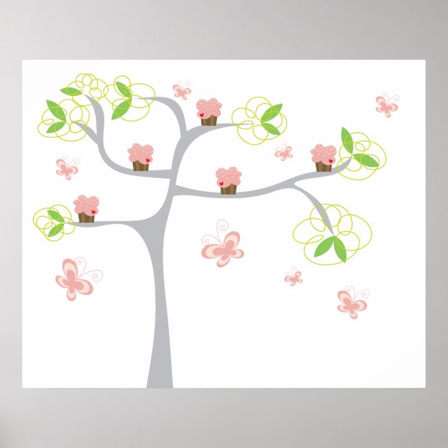 Whimissiska Muffinsar Träd Butterflies Sweet Birth Poster (Framsidan)