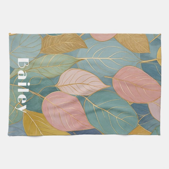 Whimissiskt avfall: Pastel Lövs Tea Towel Kökshandduk (Horisontell)