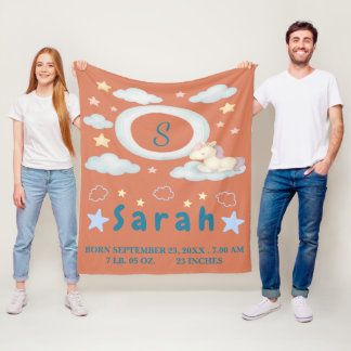 Whimissiskt babyblanksteg med stjärnor och moln fleecefilt