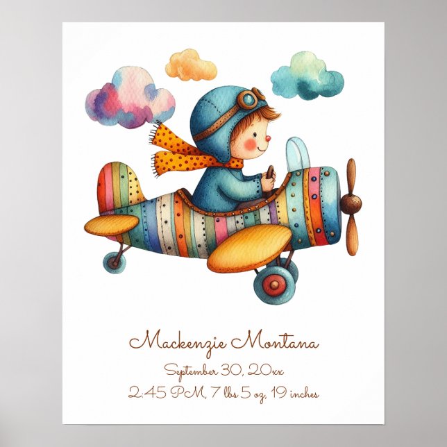 Whimissiskt barn som flyger Flygplan Nursery Poster (Framsidan)
