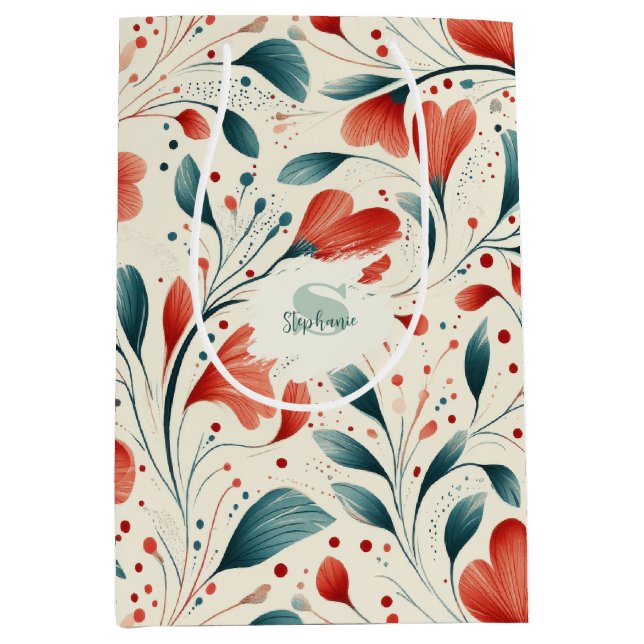 Whimissiskt blått Löv och rött Blommönster (Framsidan)