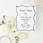 Whimissiskt fack och menyfliksområdet Black & Whit Inbjudningar<br><div class="desc">Ett trendig Whimsical Bow & Ribbon Black & White Wedding-inbjudan,  med hand plockade-bog och vågigt ram och handskriftsteckensnitt för stil.</div>
