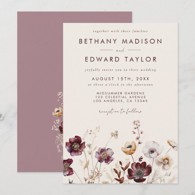 Whimissiskt fall Blommigt Bröllop Inbjudningar (Fram/baksida)