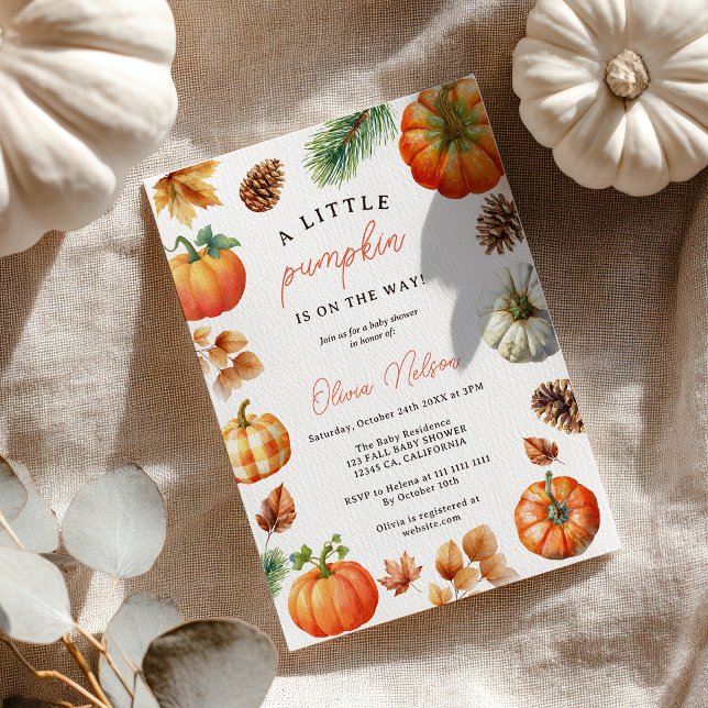 Whimissiskt fall Pumpkin Little Pumpkin Baby Showe Inbjudningar (Whimsical Fall Pumpkin Little Pumpkin Baby Shower Invitation)