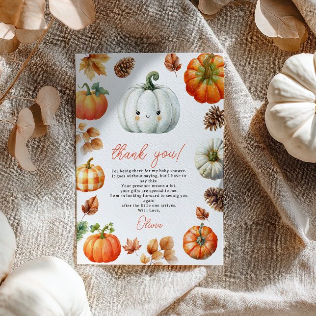 Whimissiskt fall Pumpkin Little Pumpkin Baby Showe Tack Kort (Whimsical Fall Pumpkin Little Pumpkin Baby Shower Thank You Card)
