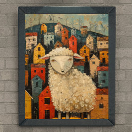 Whimissiskt får i Oljemålningen City Folk Art Poster