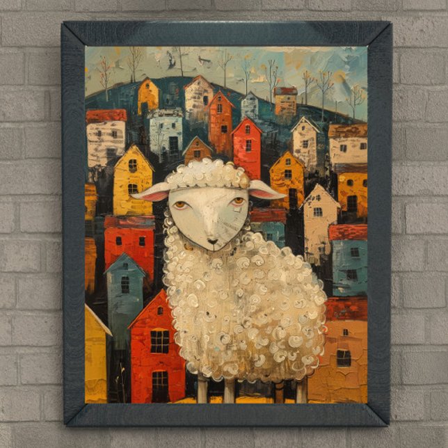 Whimissiskt får i Oljemålningen City Folk Art Poster (Skapare uppladdad)