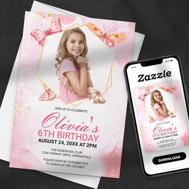 Whimissiskt fjäril Kisses Girl Birthday Inbjudningar (Skapare uppladdad)