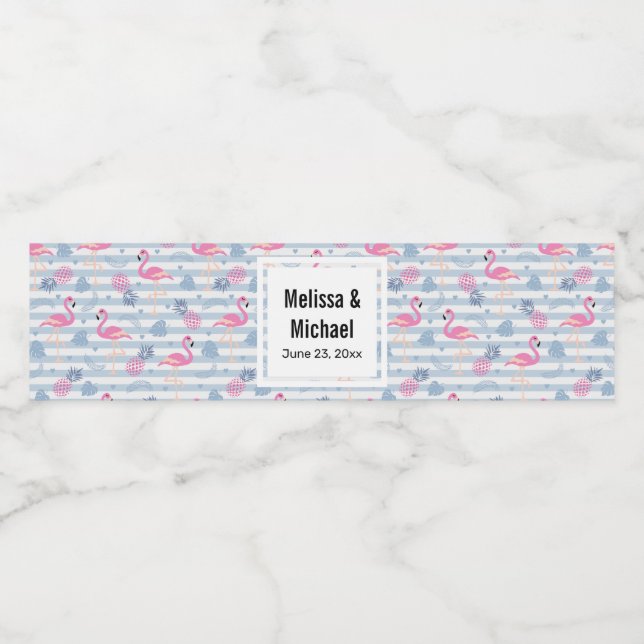 Whimissiskt lamingo och ananas Mönster Bröllop Vattenflaskor Etikett (Singel etikett)