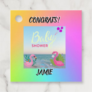 Whimissiskt lamingos och Ocen-Thned Baby Shower Gåvor Etiketter