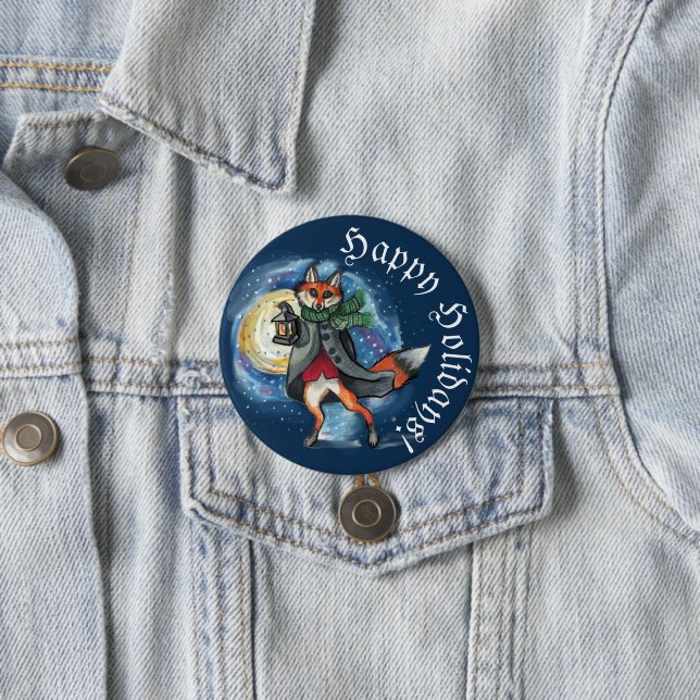 Whimissiskt Lantern Fox i Snö-Helgdag Knapp (In Situ)