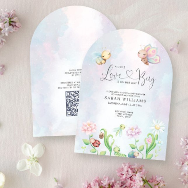 Whimissiskt, lite Kärlek Kryp Regnbåge Baby Shower Inbjudningar (Skapare uppladdad)