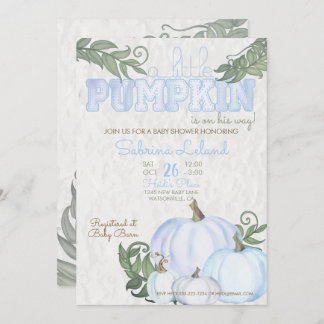 Whimissiskt Little Pumpkin Blue Boy Baby Shower Inbjudningar