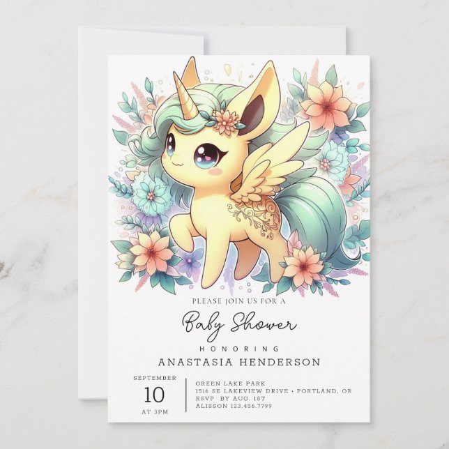 Whimissiskt Little Unicorn Baby Shower Inbjudningar (Framsida)