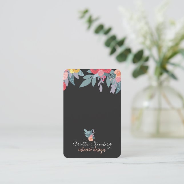 Whimissiskt målad Bloom | Blommigt på svart Visitkort (Stående Fram)