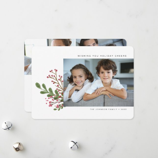 Whimissiskt Modern Winter Greenery 3-foto Julkort (Fram/Back In Situ)