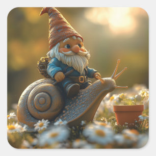 Whimissiskt nome på Snigel Ride Magic Garden Scene Fyrkantigt Klistermärke