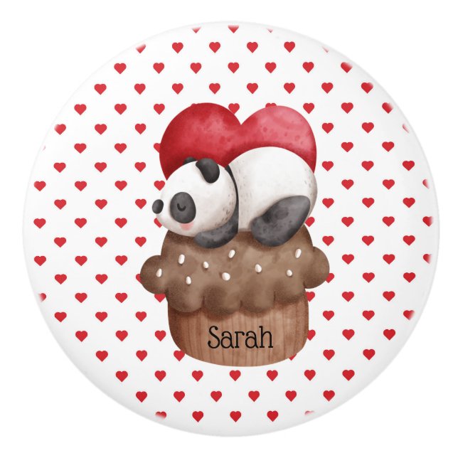 Whimissiskt Panda Bear på en cupkaka Monogrammed Knopp (Framsidan)