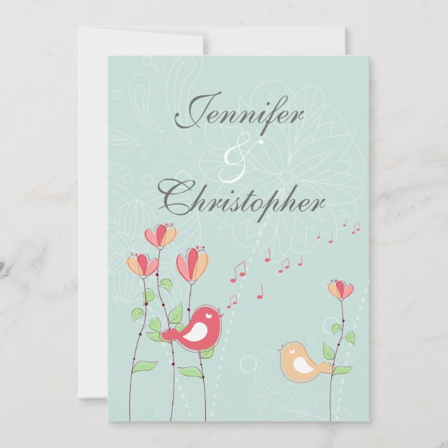 Whimissiskt sångfåglar med blommor inbjudningar (Framsida)