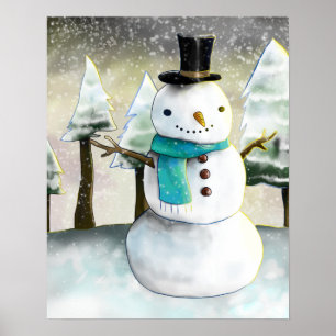 Whimissiskt Snögubbe under vinterjulen Teckning Poster