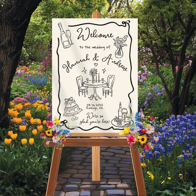 Whimissiskt Välkommen Bröllop vågigt ram armbåge Poster (Skapare uppladdad)