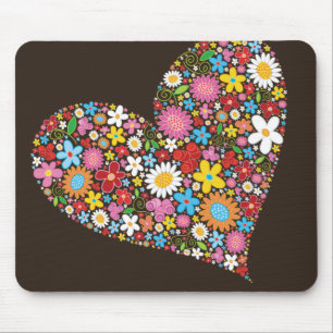 Whimissiskt Vår blommor Valentine Cute Heart Kärle Musmatta