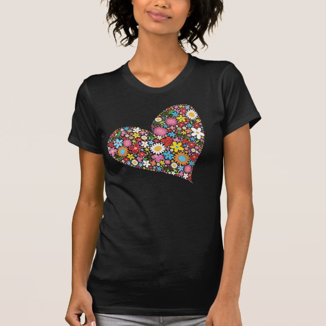 Whimissiskt Vår blommor Valentine Cute Heart Kärle T-shirt (Framsida)