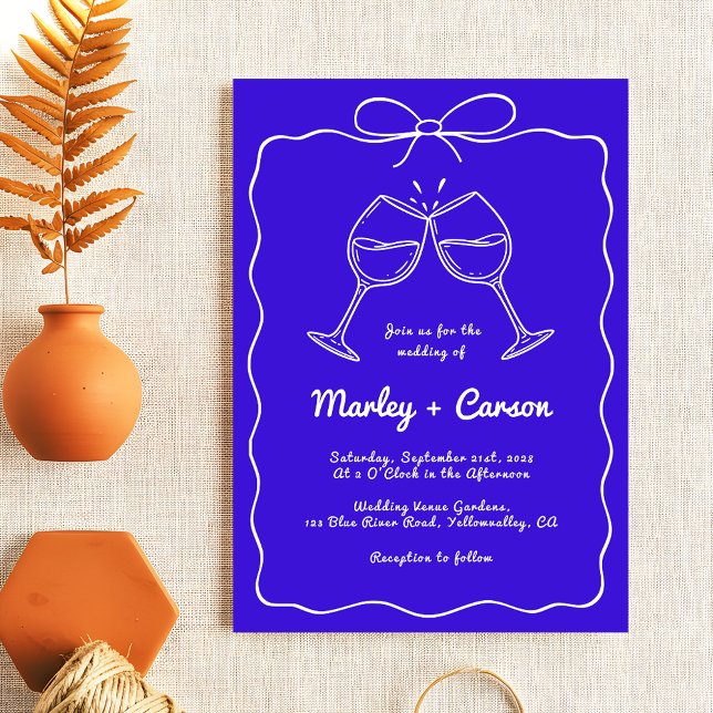 Whimistic Hand Lettered Elegant Royal Blue Bröllop Inbjudningar (Skapare uppladdad)