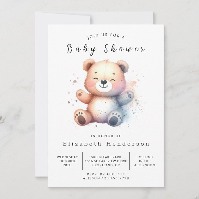 Whimistic Printable Bear Baby Shower Inbjudningar (Framsida)
