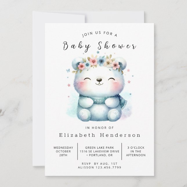 Whimistic Printable Bear Baby Shower Inbjudningar (Framsida)