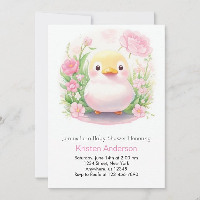 Whimistics Duckling Meadow Rosa Girl Baby Shower Inbjudningar (Framsida)