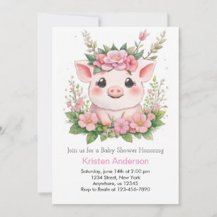 Whimistics Piggy Blissful Rosa Girl Baby Shower Inbjudningar