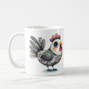 Whimistisk Chicken eller Tupp Folk Art Kaffemugg