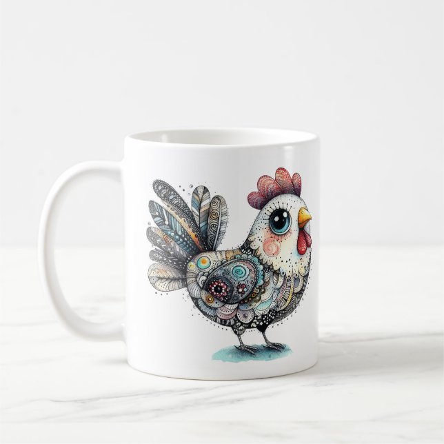 Whimistisk Chicken eller Tupp Folk Art Kaffemugg (Vänster)