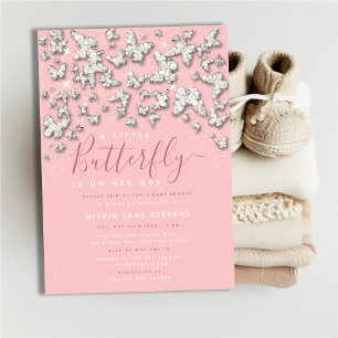 Whimistisk fjäril Rhinestone Girl Baby Shower Inbjudningar