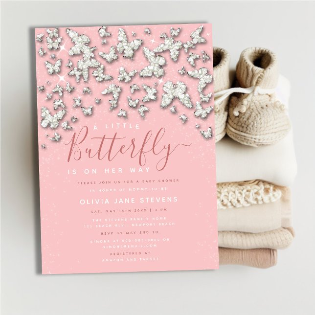 Whimistisk fjäril Rhinestone Girl Baby Shower Inbjudningar (Skapare uppladdad)
