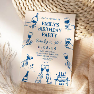 Whimistisk Funky Quirky Teckning Birthday Inbjudningar
