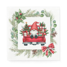 Whimistisk Gnome i Röda Lastbil med julkrans