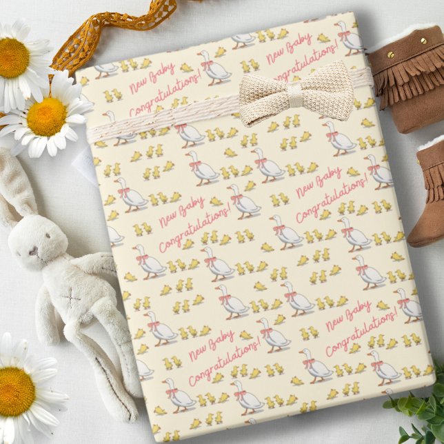 Whimistisk Gult Ducky Nyfödd bebis Firande Presentpapper (Whimsical Yellow Ducky New Baby Celebration Wrapping Paper)
