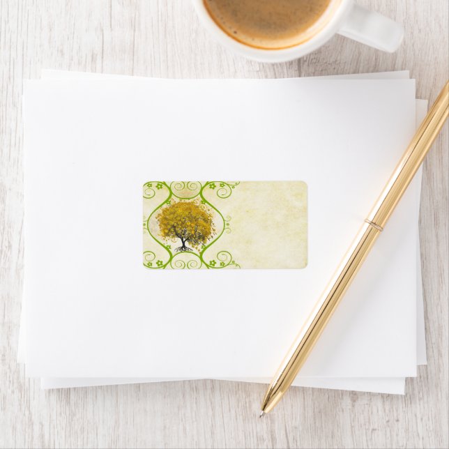 Whimistisk Gult Golden Rod Heart Leaered Träd Adressetikett (Insitu)