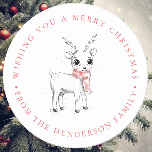 Whimistisk Helgdag för julfritiden för Cute Reinde Runt Klistermärke