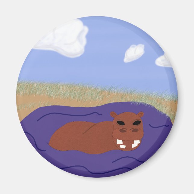 Whimistisk Hippopotamus i Pond Magnet (Framsidan)