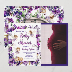 Whimistisk Lila Fairy Baby Shower Inbjudningar