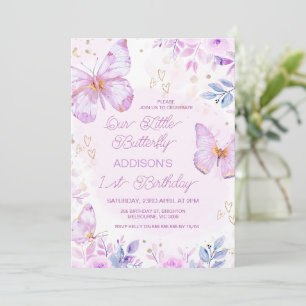 Whimistisk Lila Little Butterfly 1:a födelsedagen Inbjudningar