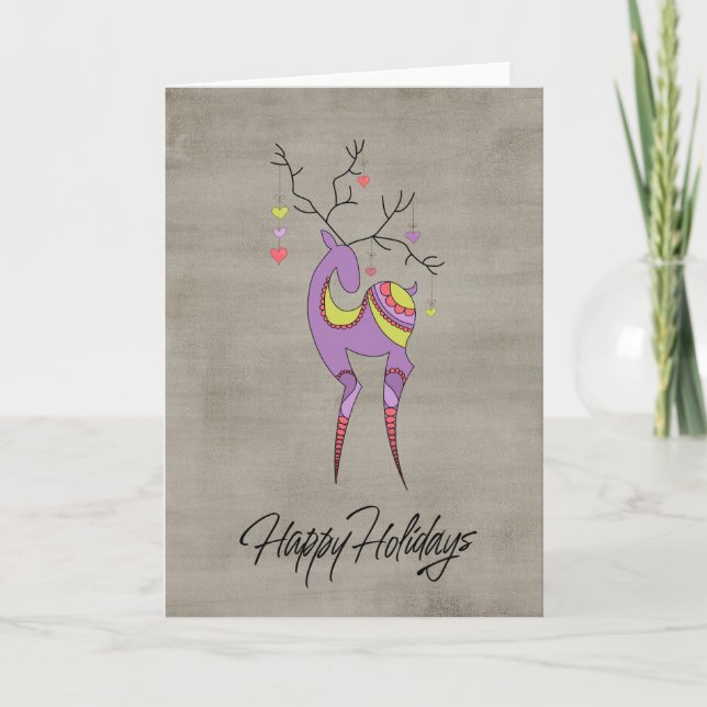Whimistisk Lila Reindeer jul Helgkort (Framsida)