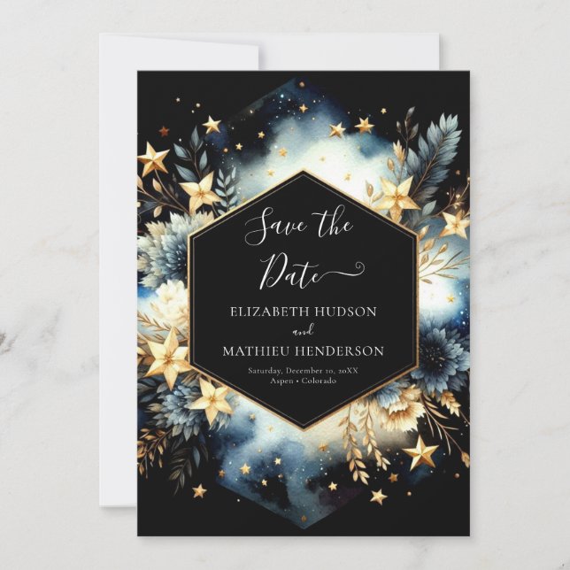 Whimistisk minimalistisk kelestial Bröllop Spara Datumet (Framsida)