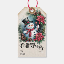 Whimistisk Poinsettia Wandeans Snögubbe-jul Presentetikett