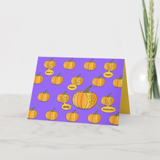 Whimistisk Pumpkin Patch på Lila Halloween Kort (Framsida)